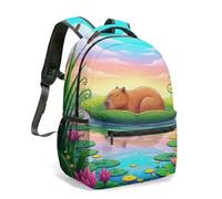 Sac à Dos Capybara Zen - Design Imprimé Guérison Core avec Nénuphars et Lotus, Sac à Dos Esthétique Kawaii pour Ados et Adultes, Style Chill et Détente