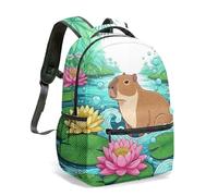 Sac à Dos Capybara Zen - Design Imprimé Guérison Core avec Nénuphars et Lotus, Sac à Dos Esthétique Kawaii pour Ados et Adultes, Style Chill et Détente