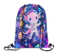 Sac À Dos Cartoon Axolotl Cute Salamander Astronaut Sacs À Cordon Réglable Sac De Sport Colourful Gym Sack pour Voyage Swimming Camping 36X42CM