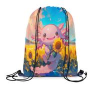 Sac À Dos Cartoon Axolotl Cute Salamander Sunflower Gym Sack Pliable Sacs À Cordon Réglable Sac De Sport pour Swimming Camping École 36X42CM