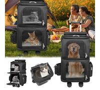 Sac à Dos Chat Chien, Sac à Dos de Transport à Double Compartiment avec Roues Amovibles Sacs Transport Chat Chien Respirant pour 2 Petits Chats et Chiens Chiot