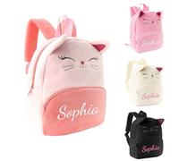 Sac à dos chat personnalisé pour enfants avec prénom, adorable mini sac à dos pour garçons et filles, sac léger pour la crèche, l'école maternelle, le jardin d'enfants, l'école ou les voyages (Rouge)
