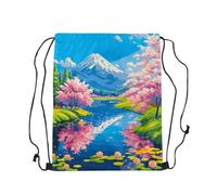 Sac À Dos Cherry Nature Snow Mountain River Watercolor Japanese Style Draw Back Sac De Sport Réglable Sacs À Cordon Colourful Gym Sack pour École Voyage Camping 36X42CM
