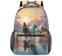 Sac À Dos Cheval Au Galop Au Coucher du Soleil Cartable Scolaire Unisexe Cartables Durable Rucksack pour Voyages Camping Travail