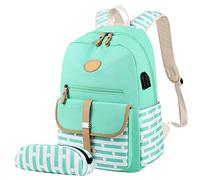 Sac a Dos College Sac à Dos Scolaire Fille Garcon Lycée Ordinateur Femme Sac à Dos Collège Enfants Ado Sac a Dos Ecole Ecolier Cartables Scolaires Filles Primaire Sac à Lunch Sac de Stylo Loisir Vert