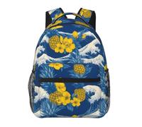 Sac à dos coloré à motifs vagues et fleurs de pin, idéal pour les voyages, les loisirs, les cours, les sorties, les voyages, les loisirs, léger, pour ordinateur portable, pour ados, tendance, grande
