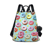 Sac à dos coloré en forme de donuts étoiles, bleu clair, sac de voyage antivol avec porte-clés en peluche