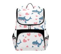 Sac à dos conçu pour 16 enfants Happy Valentine Cartoon Cartoon Shark Blanc | sac à dos en gros pour enfants avec sangle de poitrine livre sac pour garçons filles de 6e année