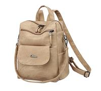 Sac à dos confortable en cuir pour femme, sac à dos d'étudiant, sac à dos de voyage, trousse de maquillage transparente (kaki, taille unique)