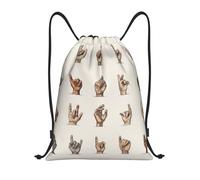 Sac à Dos Cordon, Alphabet de la Langue des Signes Sac de Gym Premium Imprimé Sacs de Sport à Cordon pour École Camping Femme 36X42cm