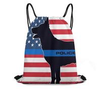 Sac A Dos Cordon, Confort Pochette À Cordon, Drapeau Américain Thin Blue Line avec Chien Policier Noir, Multifonctionnel Sac De Yoga pour Gym, Plage, Homme, 36X42cm