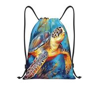 Sac à Dos Cordon, Peinture Artistique Tortue Sac de Yoga Unisexe Imprimé Sacs à Cordon pour Fitness Femme Surf 36X42cm
