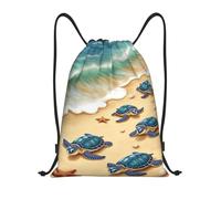 Sac à Dos Cordon, Tortue Marine de l'océan Bleu, Animal côtier Sac de Piscine Unisexe Confort Sacs de Sport à Cordon pour Fitness Decontracte Gym 36X42cm