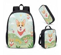 Sac à dos Corgi mignon 43,2 cm 3 pièces ensemble de cœurs et nuages imprimé dessin animé enfants cartable sac à dos imprimé chien, 03, L, Minimaliste