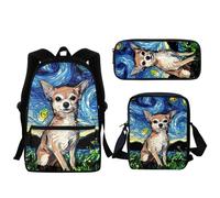 Sac à dos créatif avec motif de chien et peinture à l'huile, motif nuit étoilée, ideal pour l'ecole maternelle, sac à dejeuner de haute qualité, outils d'apprentissage Noir
