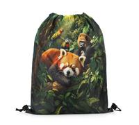 Sac À Dos Cute Red Panda Wild Parrot Animals Green Natural Leaves Plants Print Gym Sack Colourful Sacs À Cordon Résistant Sac De Sport pour École Camping Voyage 36X42CM