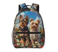 Sac À Dos Cute Yorkshire Terrier Dog Yorkie Puppies in Wildflowers Sac D'École Loisirs Backpack Léger Daypack pour Étudiant Camping Randonnée