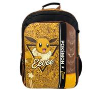 Pokémon - Sac à dos scolaire Pikachu & Eevee - Adaptable au chariot, produit officiel, marron