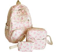 Sac à Dos d'arc pour Le Paquet de Sacs à Dos pour Femmes, Sac à Dos en Nylon esthétique en Nylon avec Arc, Sac à Dos Arc avec boîte à Lunch, pour Femmes de Voyage de Mode, Sac à Dos 3 pcs avec Arc