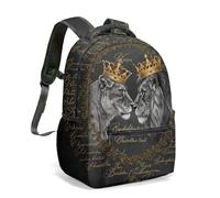 Sac à dos de 40,6 cm avec motif lion royal et couronne de lionne - Impression artistique vintage - Pour couple - Motif : King Queen - Pride - Sac de voyage texturé foncé, 04, L, Décontracté