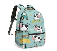 Sac à dos de 40,6 cm imprimé vache bleue tracteur rouge ferme impression 360 degrés vie rurale illustration animal quotidien voyage sac à dos, 02, L, Décontracté