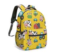 Sac à dos de 40,6 cm imprimé vache bleue tracteur rouge ferme impression 360 degrés vie rurale illustration animal quotidien voyage sac à dos, 05, L, Décontracté