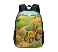 Sac à dos de 43,2 cm pour enfants, garçons et filles, imprimé tracteur rouge de la ferme, pour école primaire, poulet, lapin, 02, L, Minimaliste