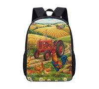 Sac à dos de 43,2 cm pour enfants, garçons et filles, imprimé tracteur rouge de la ferme, pour école primaire, poulet, lapin, 01, L, Minimaliste