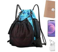 Sac à dos de basket-ball avec cordon de serrage - Sac de transport pliable en nylon imperméable - Support de balle en maille - Grande capacité - Multi-compartiments - Pour camping, yoga, randonnée