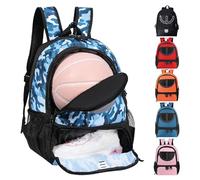 Sac à dos de basket-ball pour homme et femme avec compartiment pour ballon et chaussures, capacité 30 L, léger et respirant, pour volley-ball, football, sport, voyage, école, gym (bleu camouflage)