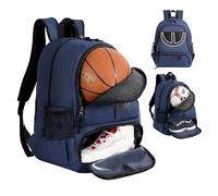 Sac à dos de basket-ball pour homme et femme avec compartiment pour ballon et chaussures - Capacité de 30 l - Léger et respirant - Pour volley-ball, football, sport, voyage, école, gym - Bleu marine