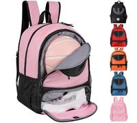 Sac à dos de basket pour femme avec compartiment pour ballon et chaussures, capacité 30 L, léger et respirant, pour volley, football, sport, voyage, école, gym (rose, noir)