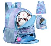 Sac à dos de basket pour femme avec compartiment pour ballon et chaussures, capacité 30 L, léger et respirant, pour volley, football, sport, voyage, école, salle de sport (violet étoilé)