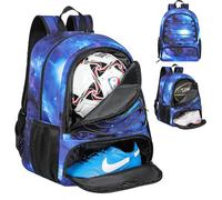Sac à dos de basket pour homme avec compartiment pour ballon et chaussures, capacité 30 L, léger et respirant, pour volley, football, sport, voyage, école, salle de sport (bleu étoilé)