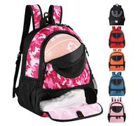 Sac à dos de basket pour homme et femme avec compartiment pour ballon et chaussures, capacité 30 L, léger et respirant, pour volley, football, sport, voyage, école, salle de sport (rose camouflage)