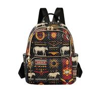 Sac à dos de grande capacité pour femme Motif buffle et soleil Rouge Noir 31,8 cm, Symboles du soleil de buffle d'Amérique indigène Rouge Noir, S, Décontracté