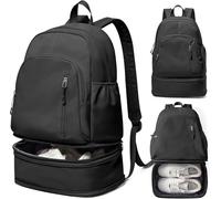 Sac à dos de gym léger pour homme et femme avec compartiment à chaussures, sac de sport imperméable avec poche pour mouillé, noir