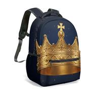 Sac à dos de luxe Queen of Everything - Couronne dorée - 40,6 cm - Noir royal - Imprimé croix vintage - Motif 360, 05, L, Décontracté