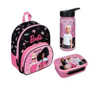 Sac à dos de maternelle Barbie pour fille - Personnalisable avec nom - Ensemble sac à dos pour enfant, Set 2 : sac à dos, gourde, boîte à déjeuner