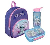 Sac à dos de maternelle Disney Stitch - Personnalisable avec nom - Sac à dos pour enfant avec poche avant - 2 compartiments 25,5 x 30,5 x 10 cm, Set 1 Lilo & Stitch Lilas