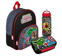 Sac à dos de maternelle Marvel Avengers pour garçon - Personnalisable avec nom - Sac à dos pour enfant avec poche avant, Set 1 Avengers noir, Einheitsgröße, Sac à dos tyrolien