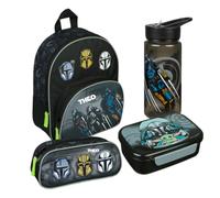 Sac à dos de maternelle Star Wars pour garçon - Personnalisable avec nom - Petit sac à dos avec poche avant - 2 compartiments 25 x 31 x 10 cm, Set 2 - Starwars gris