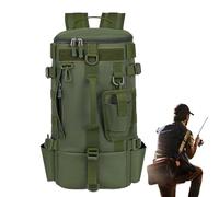 Sac à dos de pêche, sac à dos de pêche, 21 x 47 x 14 cm, sac de rangement étanche et support de canne, organiseur spacieux pour randonnée, kayak, moto, voyage, plage, pique-nique, camping, Vert, Refer