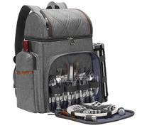 Sac à dos de pique-nique pour 4 personnes avec compartiment isotherme étanche et isotherme, porte-vin, couverture de pique-nique, assiettes et couverts pour la plage, le camping, les fêtes, cadeaux