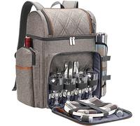Sac à dos de pique-nique pour 4 personnes, panier de pique-nique, sac de pique-nique étanche avec pochette isotherme pour vin, couverture de pique-nique, sac à dos de pique-nique à double étage pour