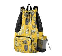 Sac à dos de plage avec cordon de serrage et poche pour bouteille d'eau, sac étanche jaune Halloween cactus maléfique
