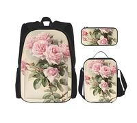 Sac à dos de poche robuste et léger, sac à déjeuner, sac à crayons - Bandoulière réglable Rose Vintage Rose Photo, Noir , Taille unique