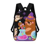 Sac à dos de randonnée/voyage, ours brun, magicien et hibou, style décontra