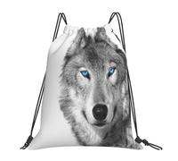 Sac à dos de sport à cordon de serrage Blue-Eyed Wolf, sac de sport résistant à l'eau pour femmes et hommes