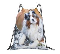 Sac à dos de sport à cordon de serrage, motif berger australien, neige, hiver, beaux chiens, sac de sport, sac de sport résistant à l'eau, pour femmes et hommes
